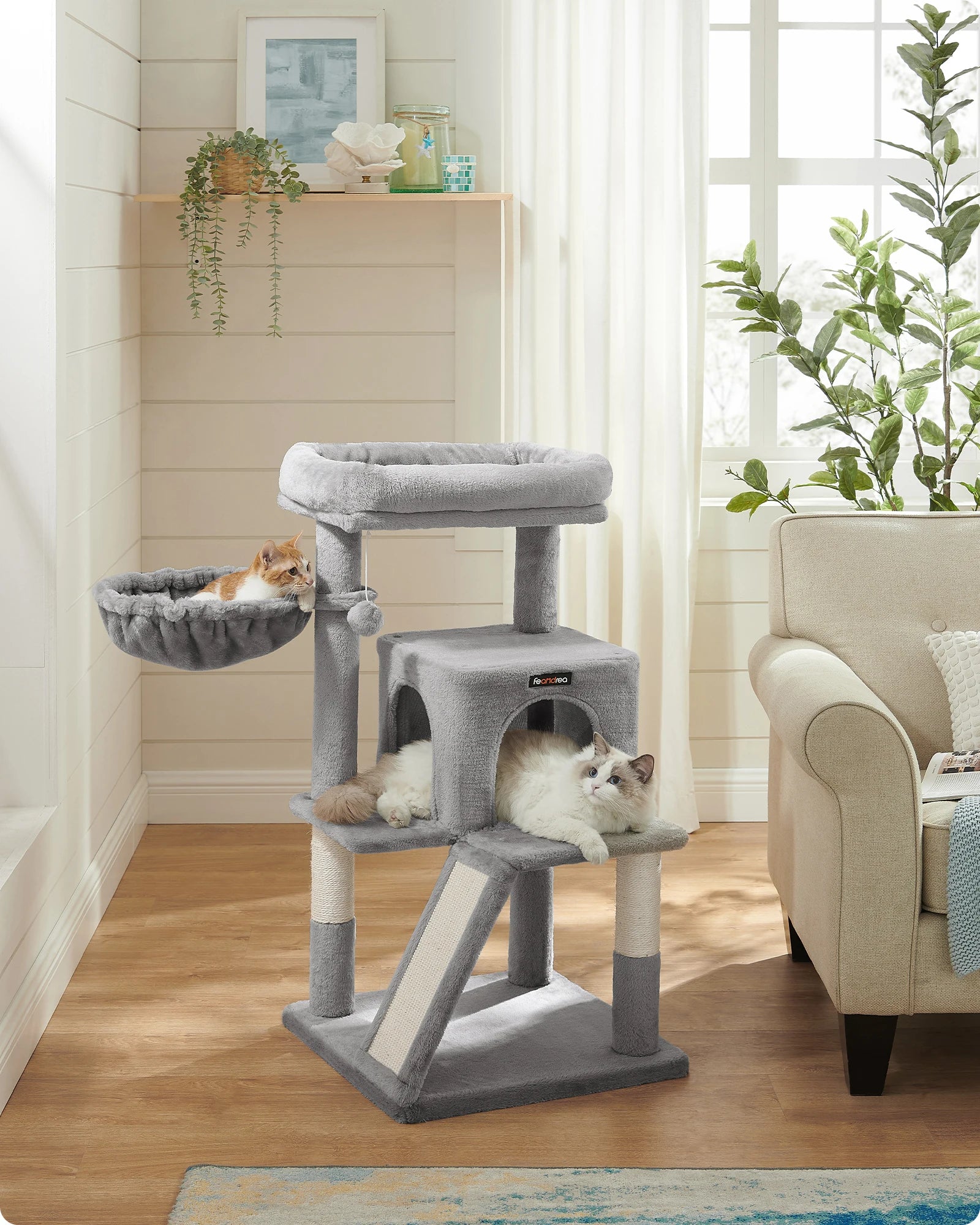 FEANDREA scratching post with large observation deck, scratching board by SONGMICS