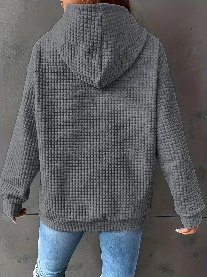 Women's autumn and winter waffle hoodie, women's casual sports loose sweatshirt