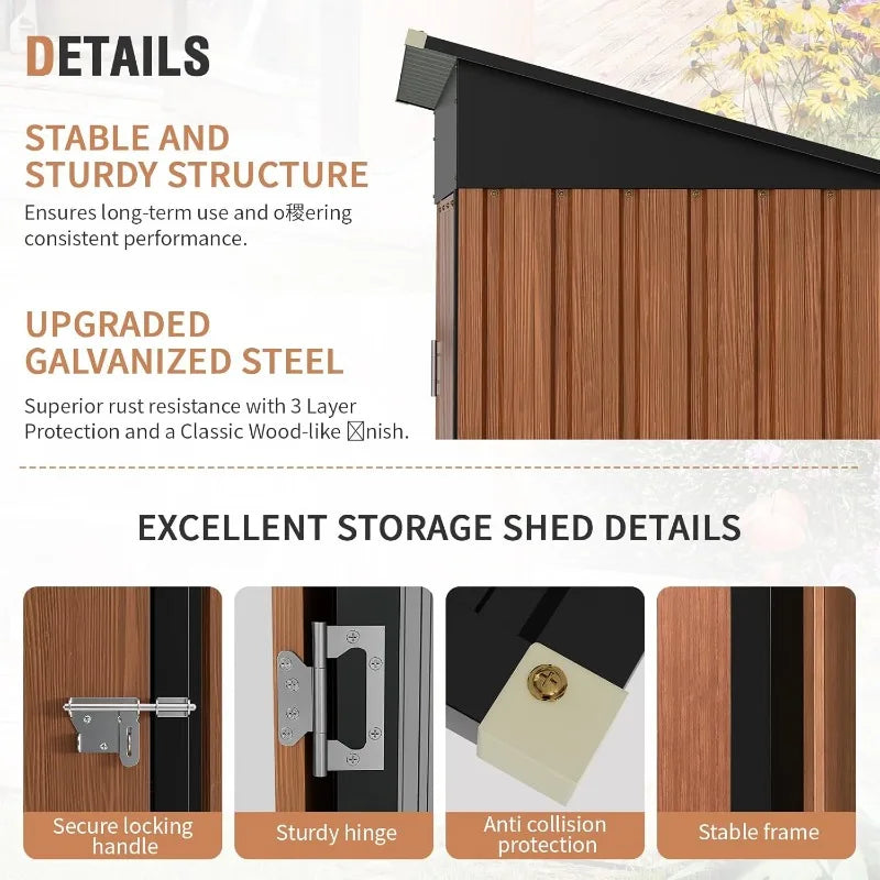 5x3 Ft Storage Shed, Outdoor Metal Shed With Lock, Small Lean To Shed, Compact Vertical Outside Bike Tiny House For Garden