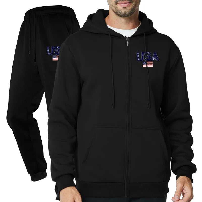Men's Fashion Outdoor Fitness Jogging Sports Luxury Casual Zipper Hoodie and Pants Set Clothing