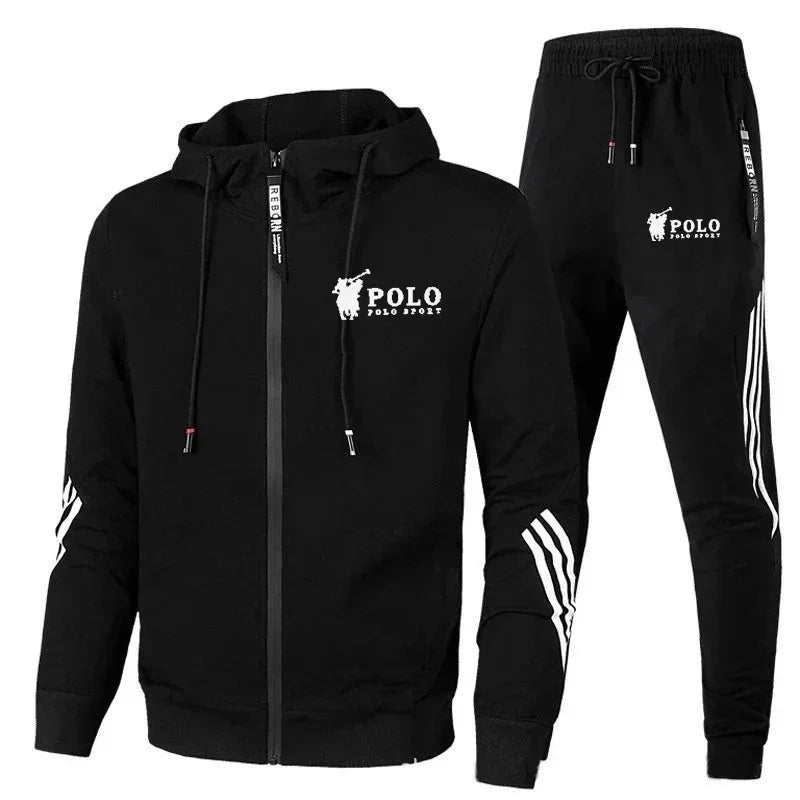 Outdoor fashion men's hooded jacket + jogging pants 2-piece set, 2025 new spring and autumn casual men's sportswear set