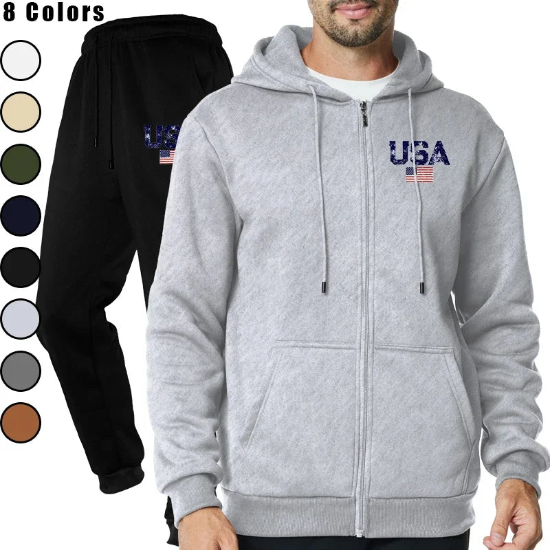 Men's Fashion Outdoor Fitness Jogging Sports Luxury Casual Zipper Hoodie and Pants Set Clothing