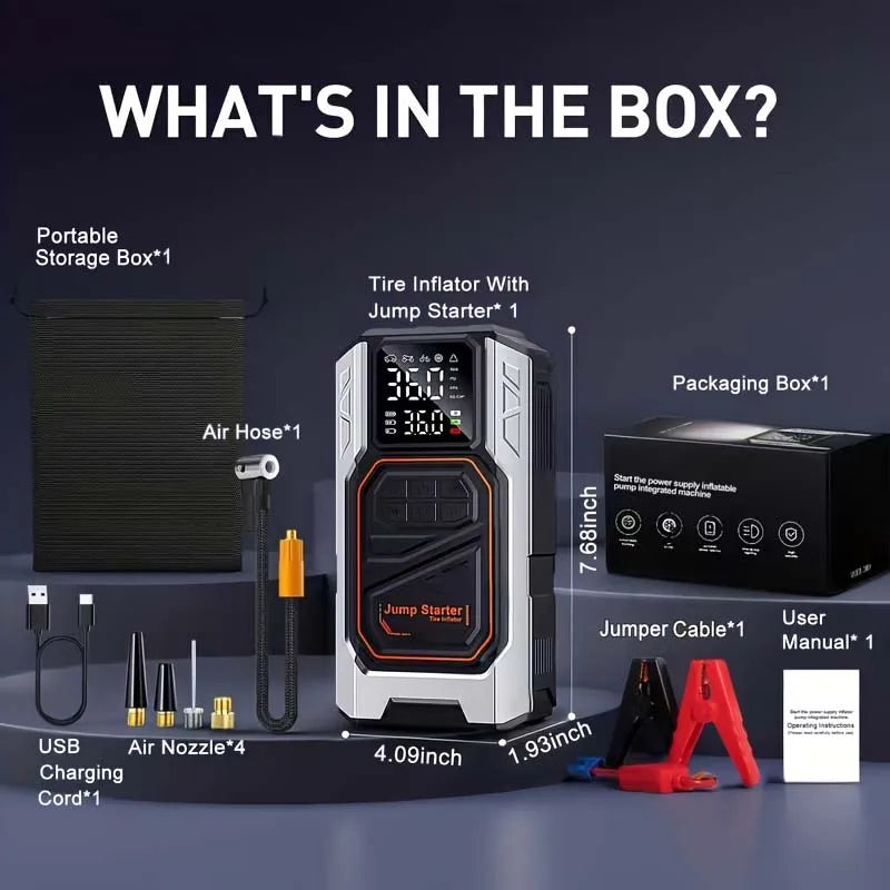 Jump Starter with Air Compressor, 7000A Peak Car Battery Jump Starter Jump Box (All Gas/12.0L Diesel), Battery Charger,LED Light