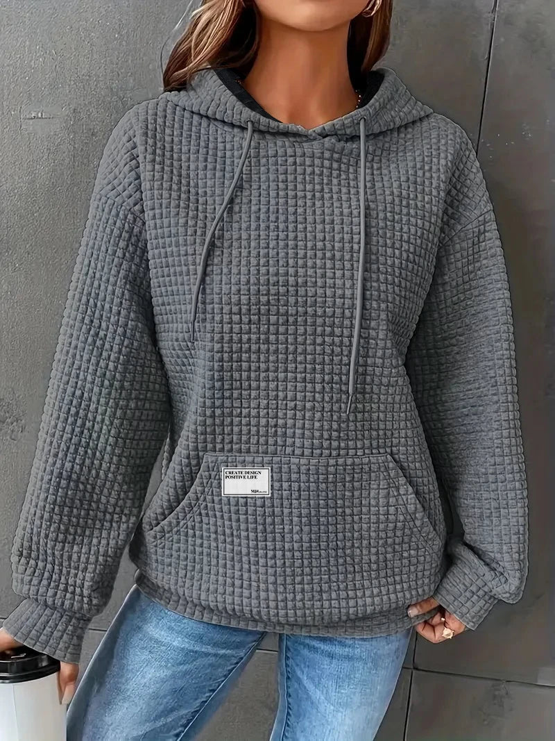 Women's autumn and winter waffle hoodie, women's casual sports loose sweatshirt