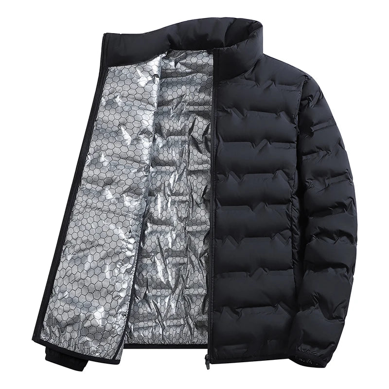 Winter Casual Warm Men Hiking Down Jacket Outdoor Windproof Outerwear Solid Color Thicken Male Down Coats Fashion Stand Collar