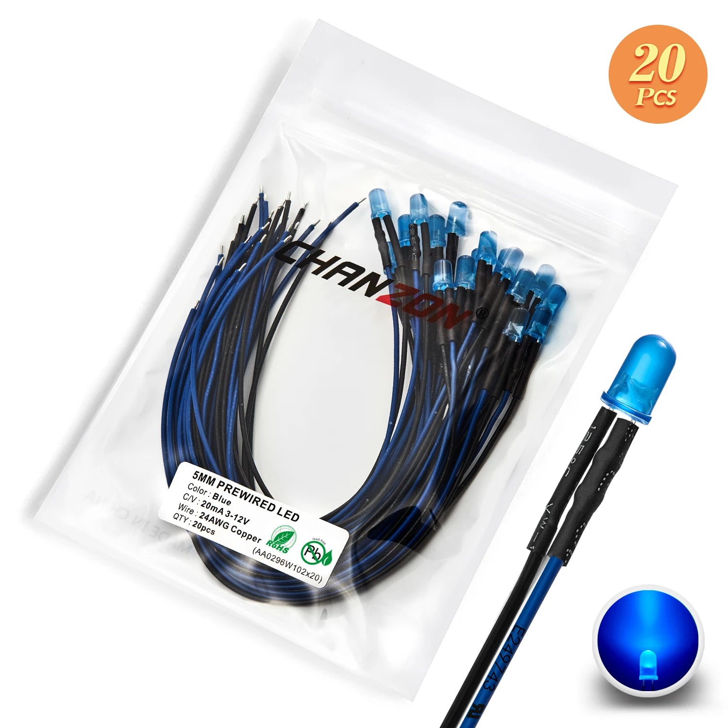 12V 5mm LED Diode Kit White Red Green Blue Yellow Orange Prewired 5 9 12 V Diffused Light Emitting Indicator Assortment Assorted
