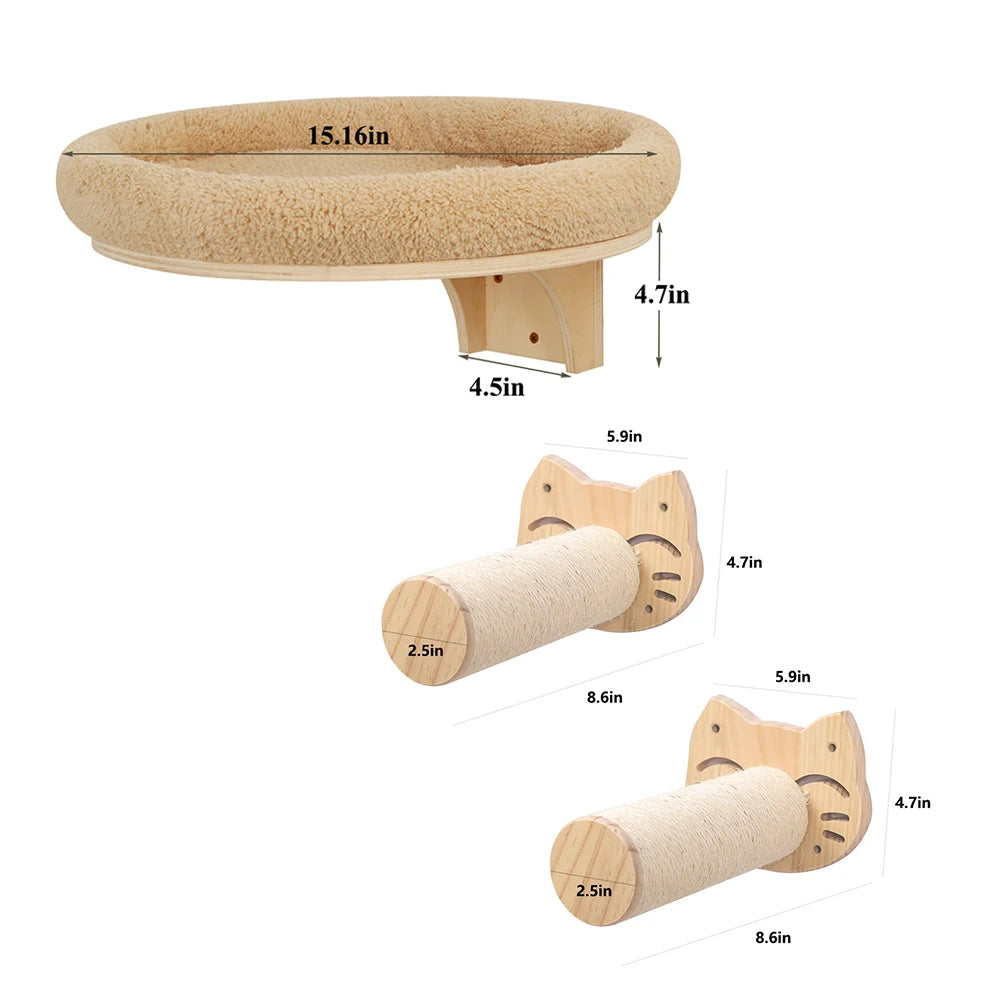 Cat Wall Mounted Solid Wooden Furniture Climbing Ladder